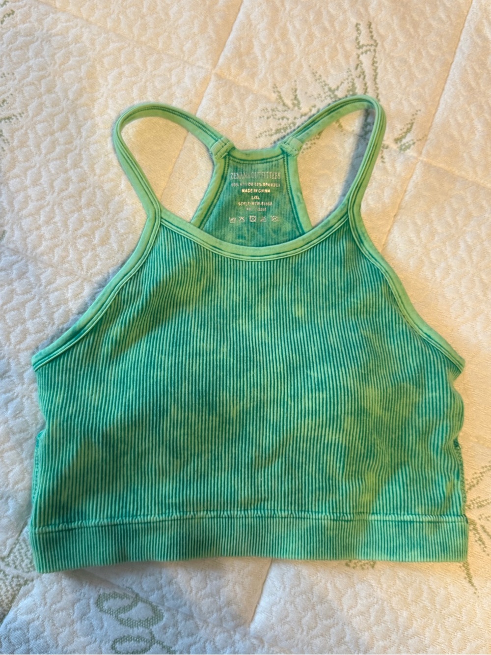 Zenana Outfitters Teal Ribbed Racerback Crop Top sports bra with pads